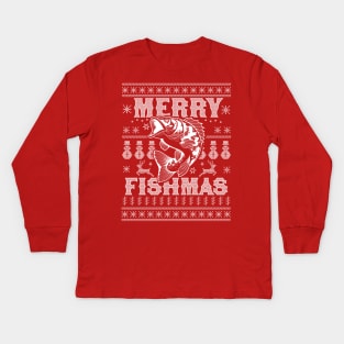 Merry Fishmas Funny Xmas Fishing - Ugly Christmas Sweater Kids Long Sleeve T-Shirt